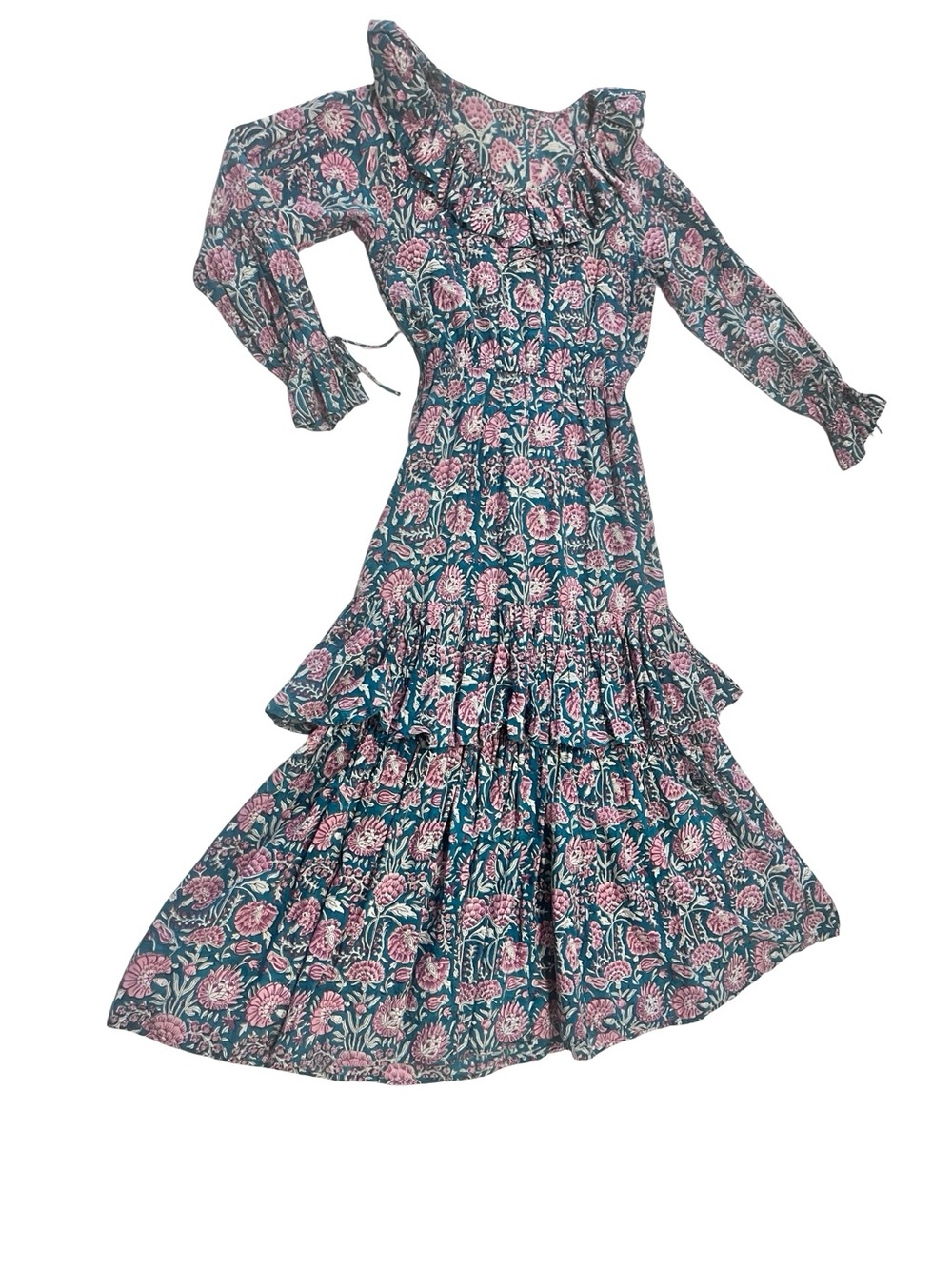 Ophelia & Indigo Hannah Dress Sz XS Multicolor Tiered Flowy Boho Modest Whimsy